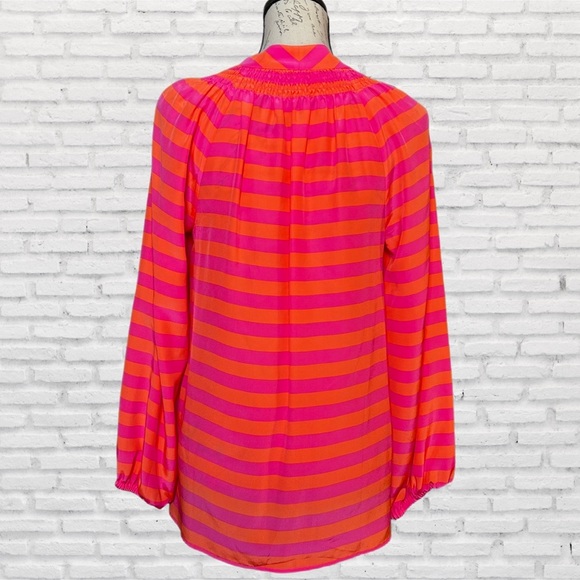 Lilly Pulitzer Pink and Orange Long Sleeve Relaxed Blouse with Mandarin Collar - Picture 2 of 7